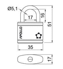 Zámek visací APOLLO 35 3kl. ČER