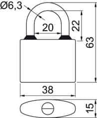 Zámek visací OVAL.38 SET 3 zámků na SU 6kl.