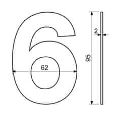 Číslo domovní č.6 95mm nerez ČER