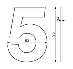 Číslo domovní č.5 95mm nerez ČER