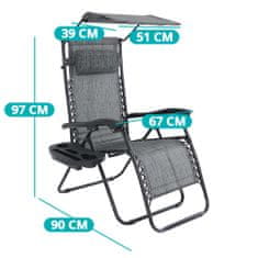 Timeless Tools Nulová gravitační zahradní židle se stříškou a držákem na sklenici, 2 ks ve více barvách-šedá
