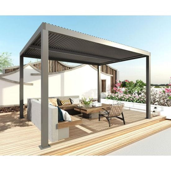 MCW Pergola L46, zahradní pavilon z lamelového roštu, hliníkový rám 10 cm, okap proti dešti, 3x3 m