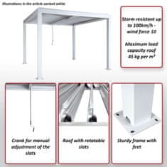 MCW Pergola L46, zahradní pavilon z lamelového roštu, 11cm hliníkový rám, dešťový žlab, 3x4m ~ antracitová barva