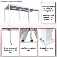 MCW Pergola L46, zahradní pavilon z lamelového roštu, 11cm hliníkový rám, dešťový žlab, 3x6m ~ bílá