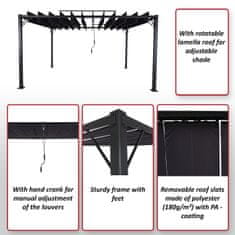 MCW Pergola L40, střecha zahradního pavilonu z lamel, hliníkový rám 8 cm, tkanina/textilie, 3x4 m, antracitová barva