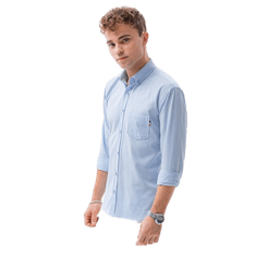 OMBRE Pánské tričko s dlouhým rukávem HERB světle modré MDN107750 XL