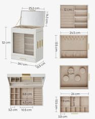 Songmics Šperkovnice 4 zásuvky s vitrínou a zrcadlem bílá