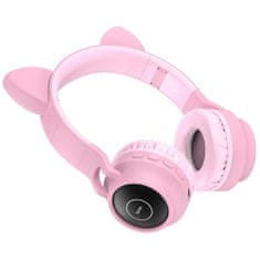 Hoco W27 bezdrátové sluchátka s kočičíma ušima 3.5mm jack, růžové