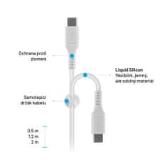 FIXED Dlouhý nabíjecí a datový Liquid silicone kabel FIXED s konektory USB-C/USB-C a podporou PD, 2m, USB 2.0, 60W, bílý