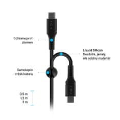 FIXED Dlouhý nabíjecí a datový Liquid silicone kabel FIXED s konektory USB-C/USB-C a podporou PD, 2m, USB 2.0, 60W, černý