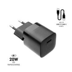 FIXED Set síťové nabíječky Mini s USB-C výstupem a USB-C/USB-C kabelu, podpora PD, 1 metr, 20W, černý