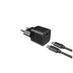 FIXED Set síťové nabíječky Mini s USB-C výstupem a USB-C/USB-C kabelu, podpora PD, 1 metr, 20W, černý