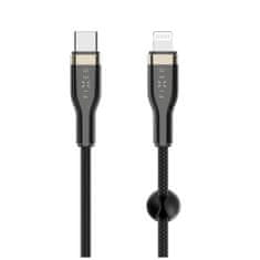 FIXED Krátký nabíjecí a datový opletený kabel FIXED s konektory USB-C/Lightning a podporou PD, 0.5m, MFI, černý