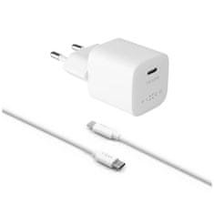 FIXED Set síťové nabíječky Mini s USB-C výstupem a USB-C/USB-C kabelu, podpora PD, 1 metr, 20W, bílý