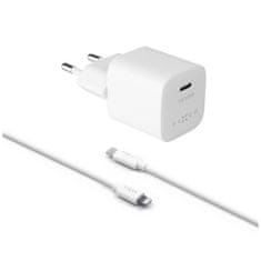 FIXED Set síťové nabíječky Mini s USB-C výstupem a USB-C/Lightning kabelu, podpora PD, 1 metr, MFI, 20W, bílý