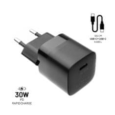 FIXED Set síťové nabíječky Mini s USB-C výstupem a USB-C/USB-C kabelu, podpora PD, 1 metr, 30W, černý