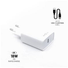 FIXED Set síťové nabíječky FIXED s USB-C výstupem a USB-C/Lightning kabelu, podpora PD, 1 metr, MFI, 18W, bílý