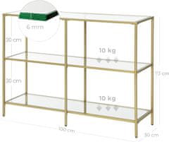 VASAGLE Konzolový stolek skleněný 100x30x73cm zlatý čirý
