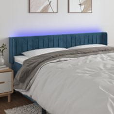Vidaxl Čelo postele s LED tmavě modré 163 x 16 x 78/88 cm samet
