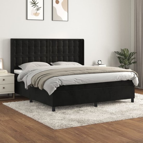 Greatstore Box spring postel s matrací černá 180x200 cm samet