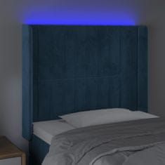 Vidaxl Čelo postele s LED tmavě modré 83 x 16 x 118/128 cm samet