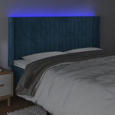 Vidaxl Čelo postele s LED tmavě modré 163 x 16 x 118/128 cm samet