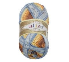 Příze DIVA BATIK - 100g / 350 m - žlutá, oranžová, hnědá, modrá