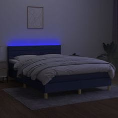 Vidaxl Box spring postel s matrací a LED modrá 140x190 cm textil