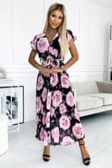 Numoco Dámské květované šaty Lisa černo-růžová One size