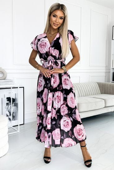 Numoco Dámské květované šaty Lisa černo-růžová