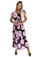 Numoco Dámské květované šaty Lisa černo-růžová One size