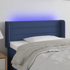 Vidaxl Čelo postele s LED modré 93 x 16 x 78/88 cm textil