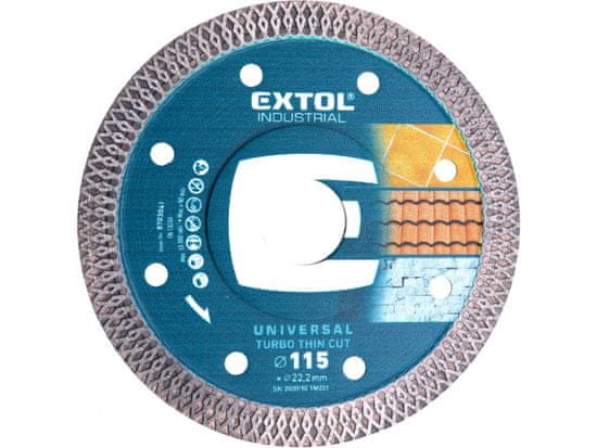 Extol Industrial Kotouč diamantový řezný, turbo Thin Cut, suché i mokré řezání, O 115x22,2x1,5mm