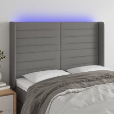 Vidaxl Čelo postele s LED tmavě šedé 147 x 16 x 118/128 cm textil