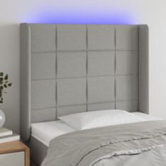 Vidaxl Čelo postele s LED světle šedé 93x16x118/128 cm textil