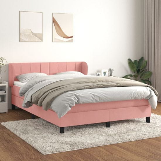 Greatstore Box spring postel s matrací růžová 140x190 cm samet