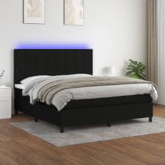 Greatstore Box spring postel s matrací a LED černá 160x200 cm textil