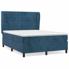 Greatstore Box spring postel s matrací tmavě modrá 140x200 cm samet