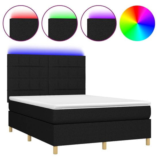 Vidaxl Box spring postel s matrací a LED černá 140x200 cm textil