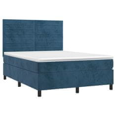 Greatstore Box spring postel s matrací tmavě modrá 140x190 cm samet