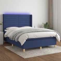 Vidaxl Box spring postel s matrací a LED modrá 140x200 cm textil