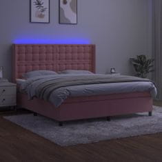 Greatstore Box spring postel s matrací a LED růžová 180x200 cm samet