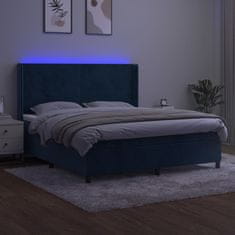 Greatstore Box spring postel s matrací a LED tmavě modrá 160x200 cm samet