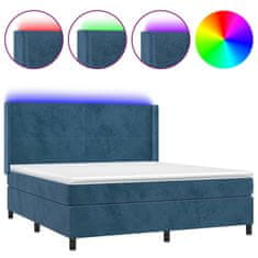 Greatstore Box spring postel s matrací a LED tmavě modrá 160x200 cm samet