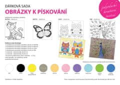 Dárková sada k pískování - Kočka, motýl, sovy, páv se skleněnými klipy