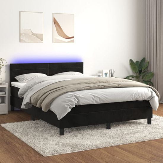 Greatstore Box spring postel s matrací a LED černá 140x200 cm samet