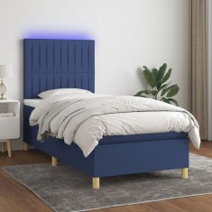 Vidaxl Box spring postel s matrací a LED modrá 90x190 cm textil