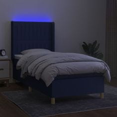 Greatstore Box spring postel s matrací a LED modrá 90x190 cm textil