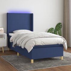 Vidaxl Box spring postel s matrací a LED modrá 90x200 cm textil