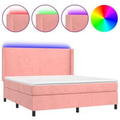 Greatstore Box spring postel s matrací a LED růžová 180x200 cm samet